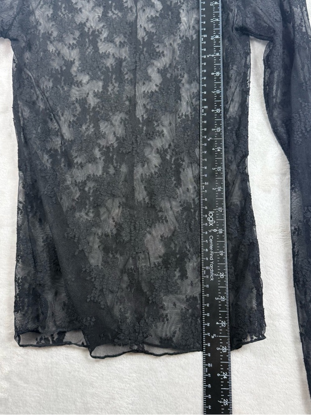 Sheer Black Lace Mesh Long Sleeve Top Mock Neck Y2K Goth Layering Top Size S - Picture 4 of 6